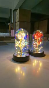 【With gift box】 Galaxy Rose Lamp Eternal Rose with Led Light in Dome Artificial Flower gift for Valentines Day Anniversary Christmas