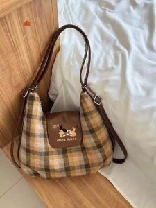 Large Capacity Plaid Polka Dot Dog Cloud Backpack Commuter Tote Bag Single Shoulder Slant Crossbag Soft Korean Style Leisure