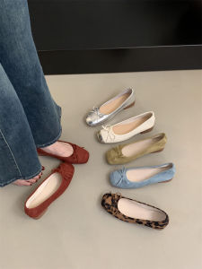 Bunny Ears Đầu Tròn Slip-on Nữ Giày Mùa Xuân Mùa Thu Phong Cách Cổ Tích Retro Mới Thoải Mái Giày Dungaree Gót Dày Thời Trang Sành Điệu