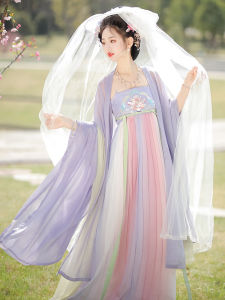 Original HanTingJi Tang Style Womens Hanfu Set Elegant Double Layer Sleeve Long Cheongsam Skirt Fairy like Spring Summer Drifting Outfit