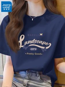 Áo Thun Cotton Tay Ngắn Màu Xanh Da Trời Cho Nữ Mùa Hè 2025 Phong Cách Mới Thiết Kế Hàn Quốc Rộng Rãi Thoải Mái