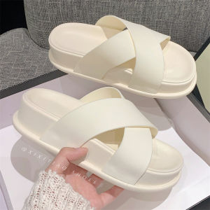 Thin Strap Korean Style Cross Band Sandals Womens Beach Vacation Anti-Slip Thick Bottom Beach Cool Slippers Summer