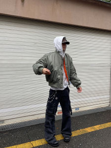 Retro Solid Color MA1 Flight Jacket Short Wide Deconstructed Cotton Clothes Mens Womens Trendy Loose Heavy Outerwear