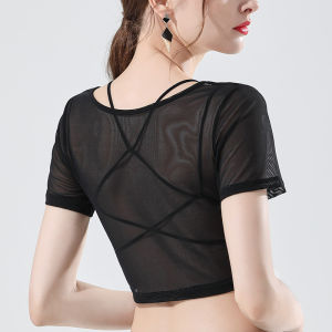 Lace Mesh Base Shirt Half Sleeve round Neck Short Style T-Shirt Inner Wear Cover up Versatile Short Sleeve round Neck Top