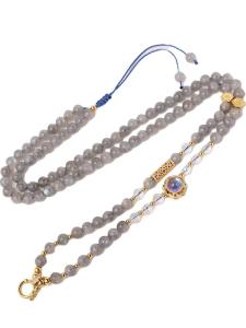 สร้อยคอพวงกุญแจหินแสงจันทร์สีเทาธรรมชาติสำหรับผู้ชายและผู้หญิง โซ่แบบใหม่สไตล์จีนไฮเอนด์ สายคล้องคอแบบทันสมัย ​​ที่เข้ากันได้