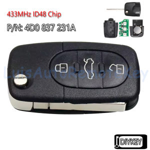 3Buttons Flip Remote Car Key Fob 433MHz ID48 Chip for Audi A3 A4 A6 A8 TT RS4 Quattro 1994-2004 4D0837231A 4D0837231K 4D0837231N