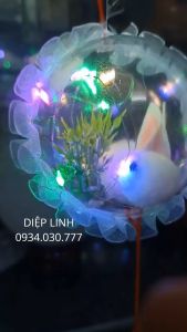Lồng đèn trung thu hình tròn thỏ ngọc phát sáng siêu xinh Đồ chơi quả cầu thỏ bông có đèn led cho bé