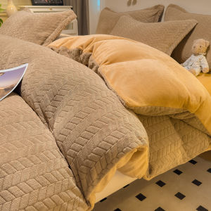 Thickened Milk Velvet Coral Fleece Bedding Set Winter Warm Flannel Duvet Cover Protector Bedding Accessories Simple Style