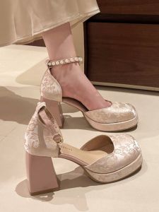 Giày Cao Gót Mary Jane Phong Cách Trung Hoa Mới Cho Nữ Mùa Hè Giày Đế Xuồng Hở Mũi Đế Cao Su Mềm Mại Đi Dự Tiệc Tối