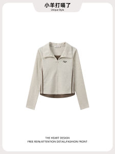 Womens Long Sleeve T-Shirt Collar Zipper Design Embroidery Base Shirt Slim Fit Top Korean Style Creative Pattern Cotton Blend