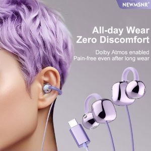 Newmsnr | 2026 NEW Clip-on Type C&3.5mm Wired Control HIFI Sound Headphones Sports Earbuds Gamer Headset Earphones With HD Mic For Samsung