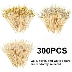 100/200/300PCS Disposable Bamboo Sticks Pearl Dessert  Buffet Fruit Toothpick Wedding Birthday Camping Supplie