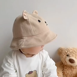Childrens Sun Hat Cute Cartoon Bear Boy Girl Fisherman Cap Soft Cotton Kids Fisherman Bucket Caps