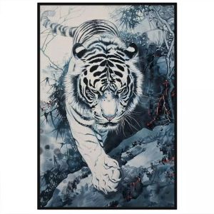 Tranh treo tường tranh dán tường Canvas bạch hổ xuống núi tranh thủy mặc màu nước cổ điển. CGI-330