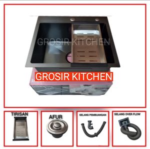 Kitchen sink ONAN/INOBE/VALPRA/LOONGINC/JKM 6045 hitam komplit set / Westafel bak cuci piring 1 lobang stainless steel black