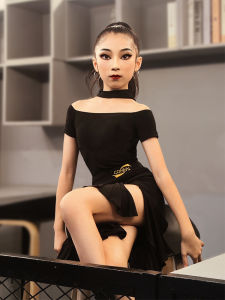 Conny New Latin Dance Costume Childrens Short Sleeve Skirt Set Competition Performance Practice Uniform Womens Standard