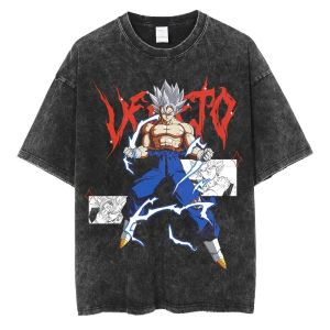 Washed-out Vintage T-shirt American Style Hip Hop Anime Dragonball Son Goku Loose Ukiyo-E Cotton Summer Men and Women Short Sleeve Trendy