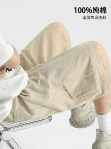 Khaki Cotton Linen Mens Shorts Summer Thin Cotton Linen Pants Loose Fit Casual Trousers Breathable Lightweight Youth Fashion