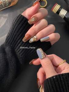 Pakai Kuku Handmade Penuh - Siri Emas Kerang Berkilau 1 - Dilengkapi dengan Kit Alat / 100% Handmade Wearable Nails - Glitter Shell Gold Series 1 - Comes with Tool Kit