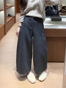 Slimming Plaid Wide Leg Pants Womens Loose Fit Comfortable Casual Trousers Korean Style High Waist Nine Points Knitted Pants