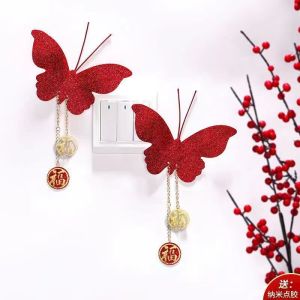 (2025 CNY) Simulated 3D Red Butterfly Fuzi  Switch Sticker For Household Spring Festival Chinse New Year Decorations Items 新年装饰2025