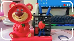 Hộp đựng bút GẤU DÂU LOTSO để bàn SIZE LỚN đính dâu tây siêu đáng yêu