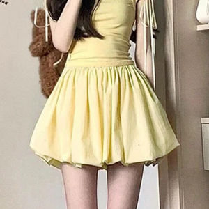 Váy Ngắn Xếp Ly Cạp Cao Màu Vàng Cho Nữ Mùa Hè Mỏng Đa Năng Dáng Chữ a Rộng Rãi Váy Ngắn Xếp Ly Phong Cách Mới