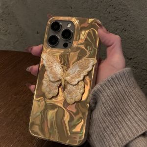 Lili Sauce Gold Wave Stitched Butterfly 3D Embroidery Phone Case for  15Promax Large Hole Cute Cartoon Personality Design