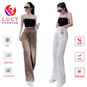 Quần ống suông rộng nữ cạp chun khóa trước chất vải mềm mại tôn dáng