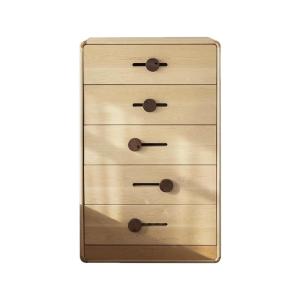 Nordic Maple Wood Five-Drawer Chest Childrens Button Storage Cabinet Bedroom Walnut Color Block Drawer Floor-standing round Edge