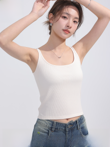 Miiow | Cat Person 2025 Spring Summer New Strap Vest Women Inner Pad Outer Wear Integrated Solid Color Base Seamless Top