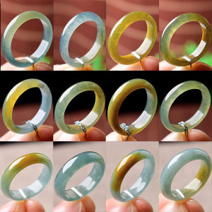 Natural a Cargo Ice Yellow Emerald Ring Blue Water Jade Ring Jade Double Color Jade Ring Mens and Womens Tail Finger Jade Ring Shank