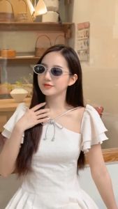 Gọng kính mát nữ dáng oval phong cách thời trang cao cấp - Kính viền phủ kim loại