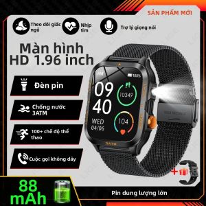 LIGE | Đồng Hồ Thông Minh Ngoài Trời Dành Cho Nam Giới Thể Thao Màn Hình IPS 1.96 Inch Cấp Độ Quân Sự 3ATM Chống Nước Theo Dõi Sức Khỏe Đèn Pin LED Tương Thích Với Android/iOS