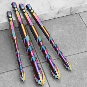 5Pcs Titanium Coated Step Drill Bits 4-Flute Serrated Eccentric Tip Multipurpose for Wood Plastic Metal Tile Concrete