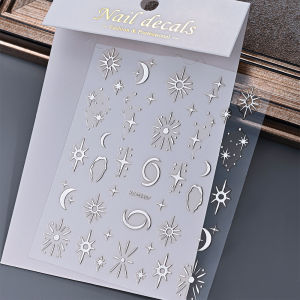1Pcs 3D Bronzing Silver Star/Moon/Sun Nail Art Stickers Geometric Starlight Letter Y2K Nail Art Decor Decals DIY Manicure Slider