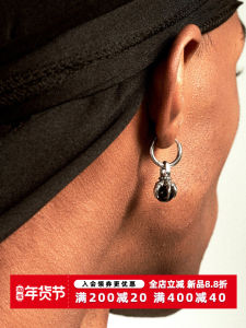 KREAM Titanium Steel Black Agate Earrings Hip Hop Trendy Mens Fashion Jewelry Ear Drop Couples Stylish Accessory