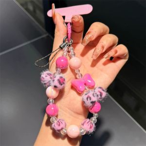 Colorful Beaded Phone Lanyard Cute Short Wrist Rope Anti-lost Bow Pendant Fashion Bag Camera Keychain Case Jewelry Gift