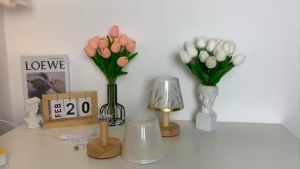 Đèn ngủ để bàn cắm điện MY HOME thân gỗ chao vải phong cách hiện đại DN006