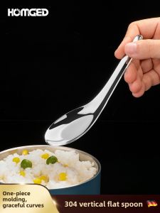 Thickened Stainless Steel 304 Flat Bottom Soup Spoon Large Size Family Use Iron Spoon Thickened Traditional Style Soup Spoon