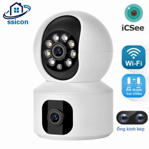 Camera Trong Nhà WIFI Ống Kính Kép Với Tầm Nhìn Ban Đêm Màu Sắc Tự Động Theo Dõi Camera ICSee An Ninh Không Dây 6MP Để Giám Sát Tại Nhà