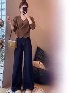 เสื้อสเวตเตอร์คอวีถักแขนยาวสไตล์เกาหลีสำหรับผู้หญิง ชุดเดรสฤดูใบไม้ร่วง 2025 ชุดเดรสแขนยาวคอวีสีพื้น