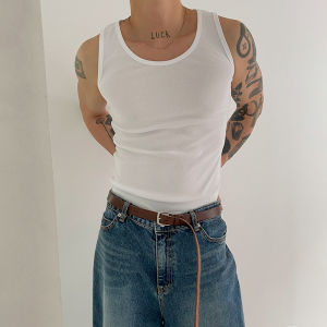 MRCYC American Pure Cotton Mens Tank Top Summer Solid Color Versatile Sleeveless T-shirt Sports Fitness Slim Shoulder