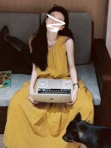 QINWEIYU | French Style Loose Yellow Sleeveless Dress Long