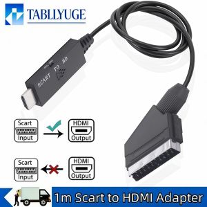 1M Scart to HDMI-compatible Adapter 1080P with Scart Input Cable for HDTV STB VHS DVD Player