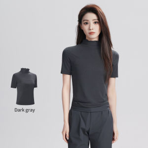 daydance | Women Running Sports Dance T Shirt Summer Short Sleeves Ruffled Stand Collar Breathable Stretchy Gym Yoga Fitness Active Top Tee