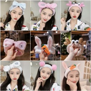 Korean Version of Super Cute Hair Bands Rabbit Ears Flannel Hairband Face Mask Bangs Hairband Cute Girl Animal Fluffy Headband Hair Accessories