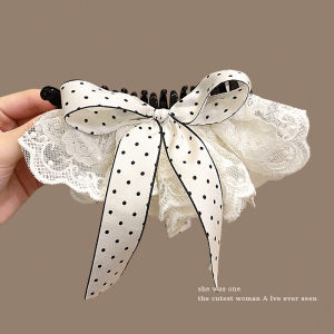 NING ZHOU | Lace Dots Bow Skirt Clip Half Up Hair Accessory