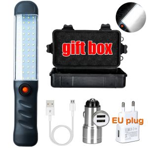 Portable Magnetic Auto Repair Work Light USB Rechargeable LED Flashlight With Magnet Hook For Car Repair Fishing Emergencies