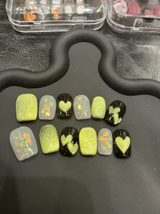 Handmade Detachable Green Cat Eye Nail Art Stickers Fairy Spicy Girl Millennium Trendy Wearable False Nails Beauty Tools